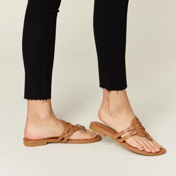 Tan Cutout Slip On Sandals - Picture 6 of 6